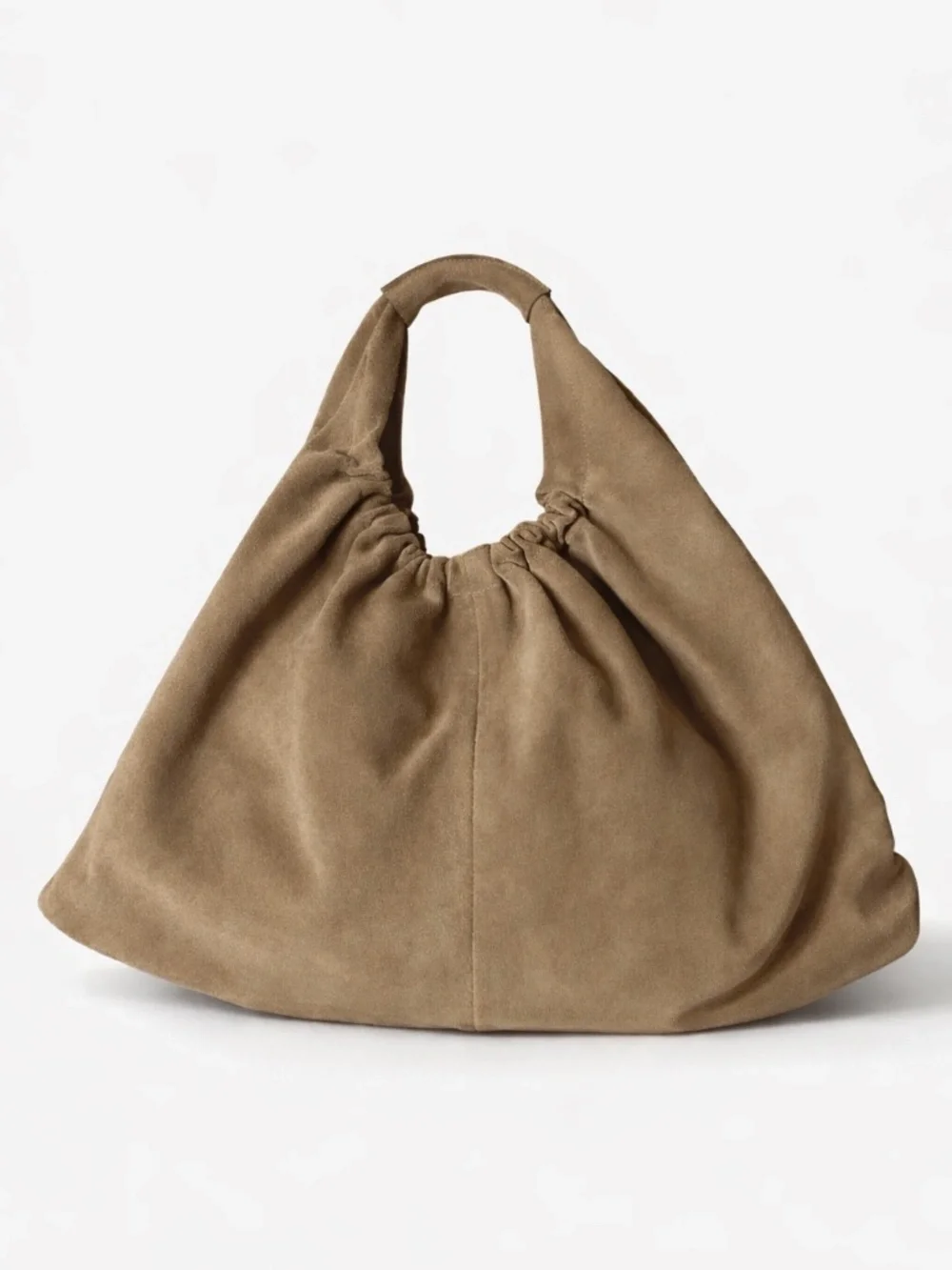 Closed Golden Wood Suede Hobo Bag Slouchy Minimalist Luxury Shoulder Bag